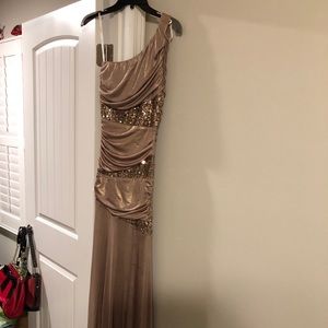 One shoulder champagne dress